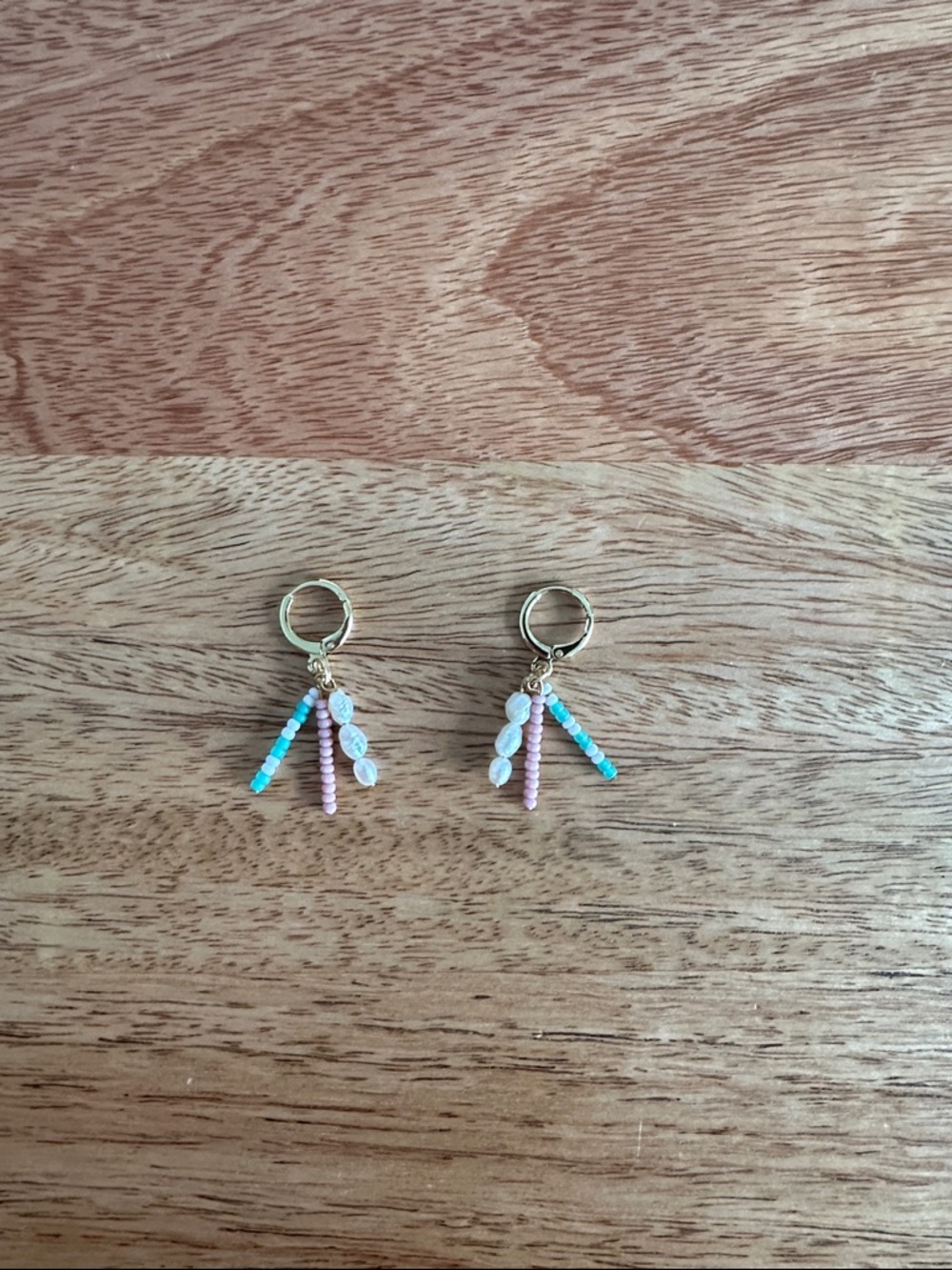 Handmade Pastel Bead Hoop Earrings - Pink & Turquoise